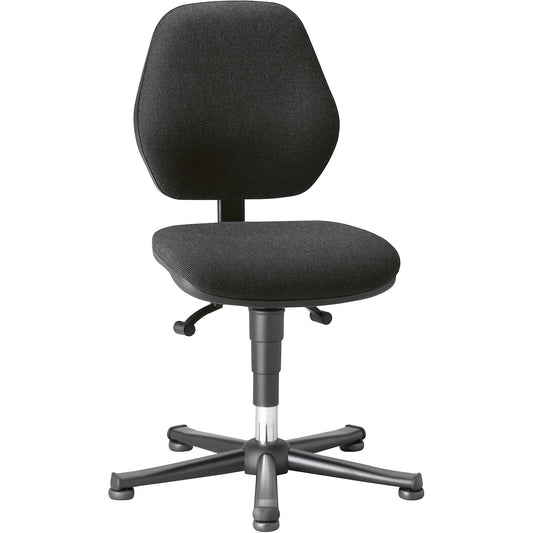 Industrial chair, permanent contact, with floor glides, fabric covering.