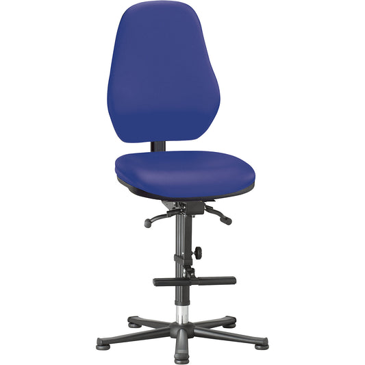 Industrial chair, synchronous mechanism, with floor glides and step, artificial leather covering.