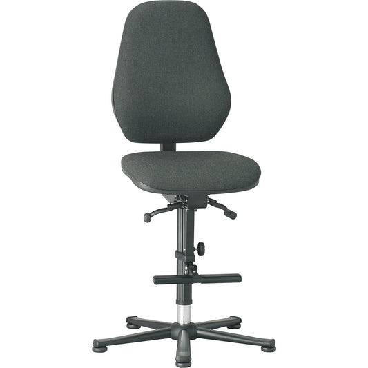 Industrial chair, synchronous mechanism, with floor glides and step, fabric covering.