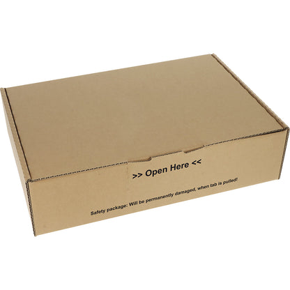 Collapsible box with safety lock, brown, pack of 20, internal LxWxH 380 x 260 x 100 mm.