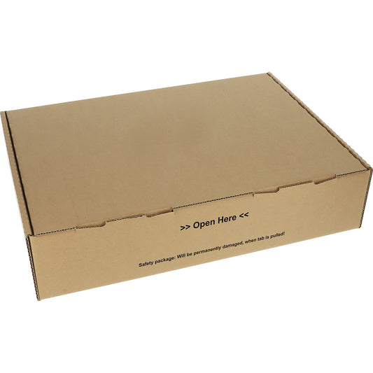 Collapsible box with safety lock, brown, pack of 20, internal LxWxH 430 x 310 x 100 mm.