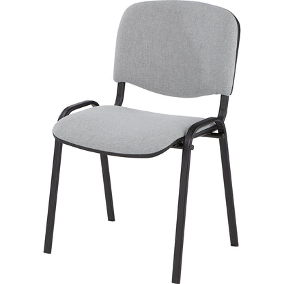 Visitors' chair, stackable, upholstered back rest, black frame, grey upholstery, pack of 4.