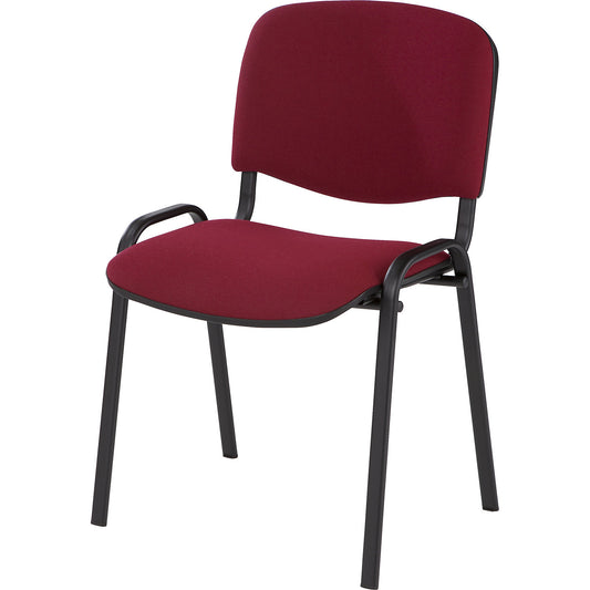 Visitors' chair, stackable, upholstered back rest, black frame, bordeaux upholstery, pack of 2.