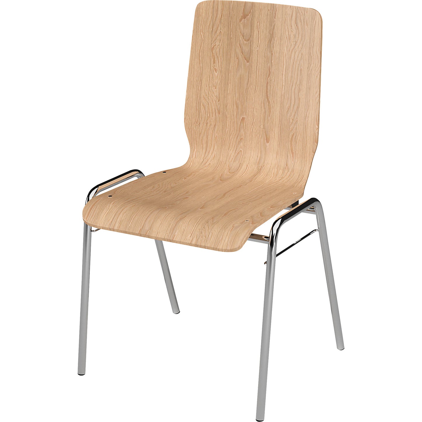 NUKI wooden stacking chair, chrome plated frame, pack of 4, natural beech wood.