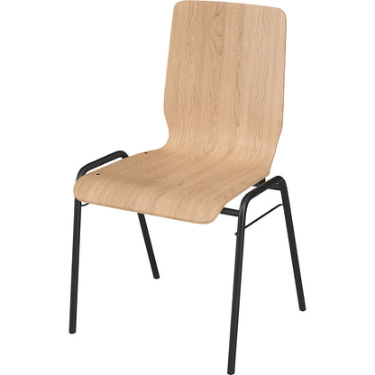 NUKI wooden stacking chair, powder coated frame, pack of 4, natural beech wood.