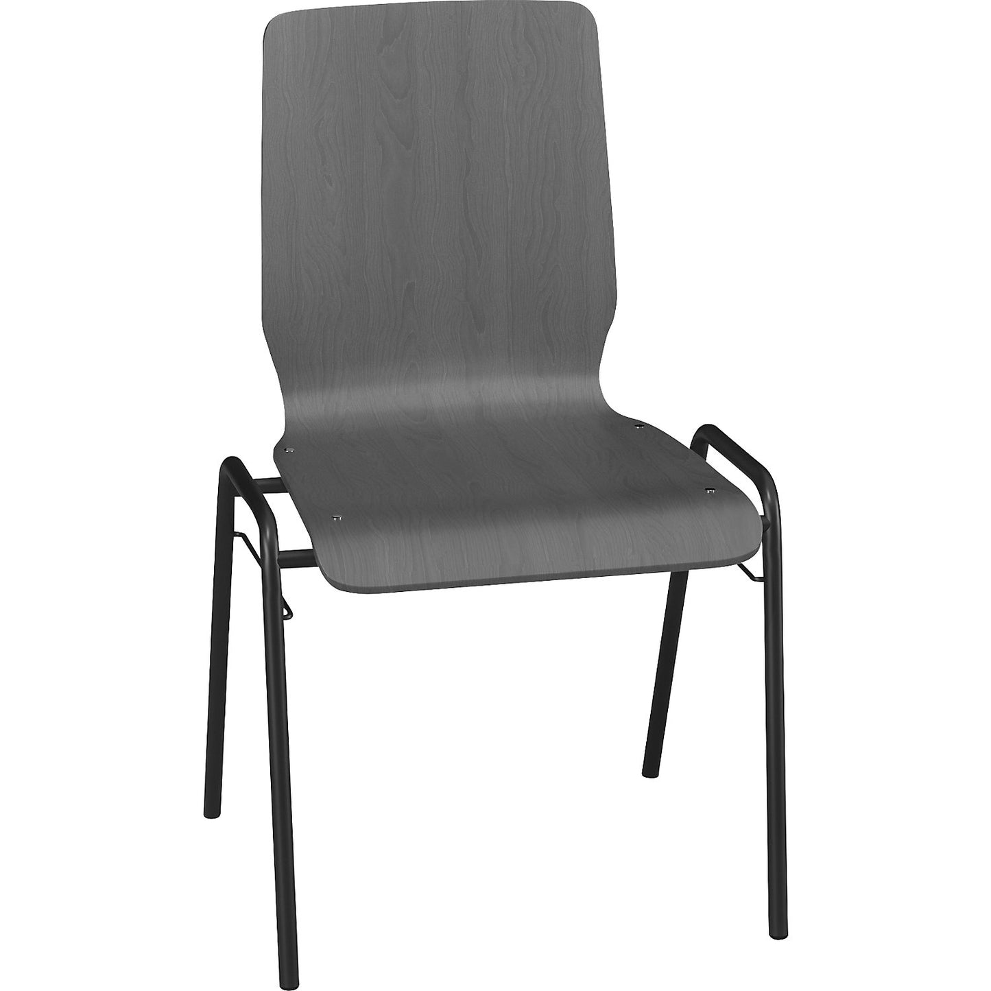 NUKI wooden stacking chair, powder coated frame, pack of 4, wood in charcoal.