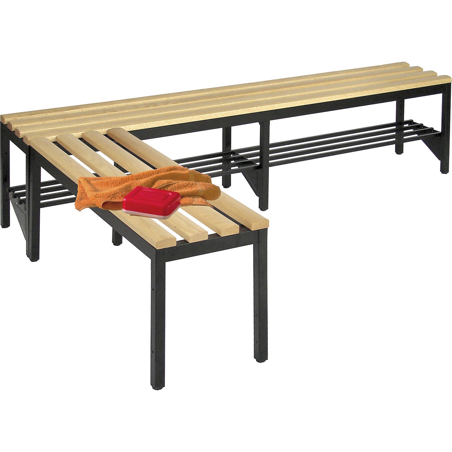 Changing room bench, single sided, beech wood slats, length 2000 mm.