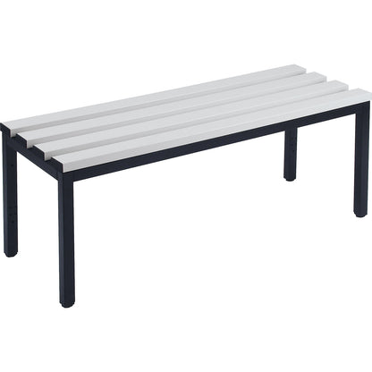 Changing room bench, single sided, PVC slats, light grey, length 1000 mm.