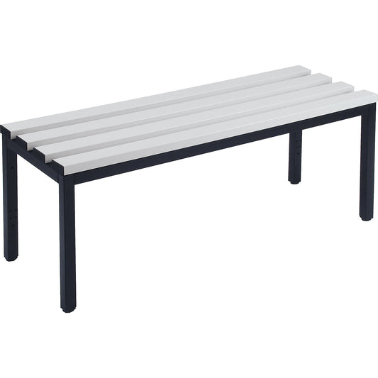 Changing room bench, single sided, PVC slats, light grey, length 1000 mm.
