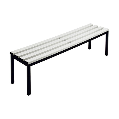 Changing room bench, single sided, PVC slats, light grey, length 1500 mm.