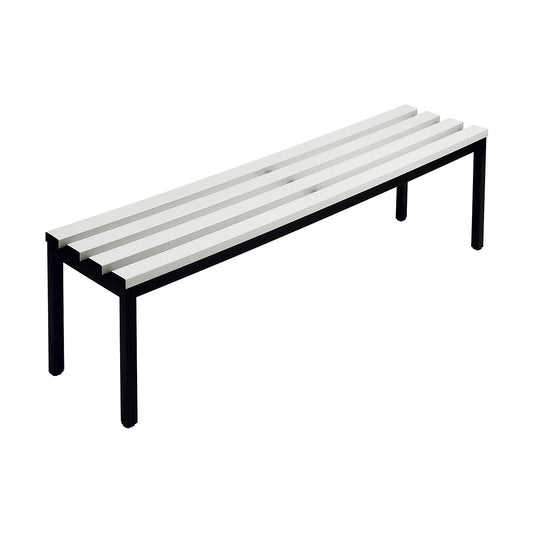 Changing room bench, single sided, PVC slats, light grey, length 1500 mm.