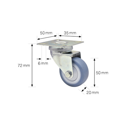 DELUXE light duty castors, wheel Ø 50 mm, pack of 4, swivel castor.