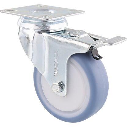 DELUXE light duty castors, wheel Ø 75 mm, pack of 4, swivel castor with wheel stop.