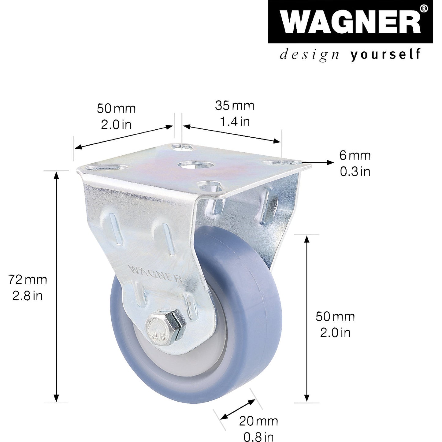 DELUXE light duty fixed castors, wheel Ø 50 mm, pack of 4, fixed castor.