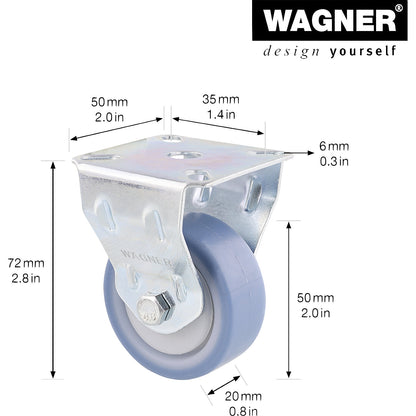 DELUXE light duty fixed castors, wheel Ø 50 mm, pack of 4, fixed castor.