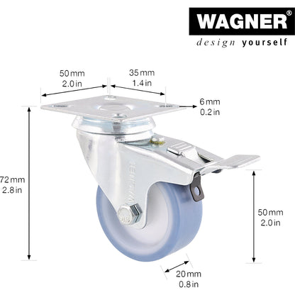 ECO light duty swivel castors, wheel Ø 50 mm, pack of 4, TPR, swivel castor with wheel stop.