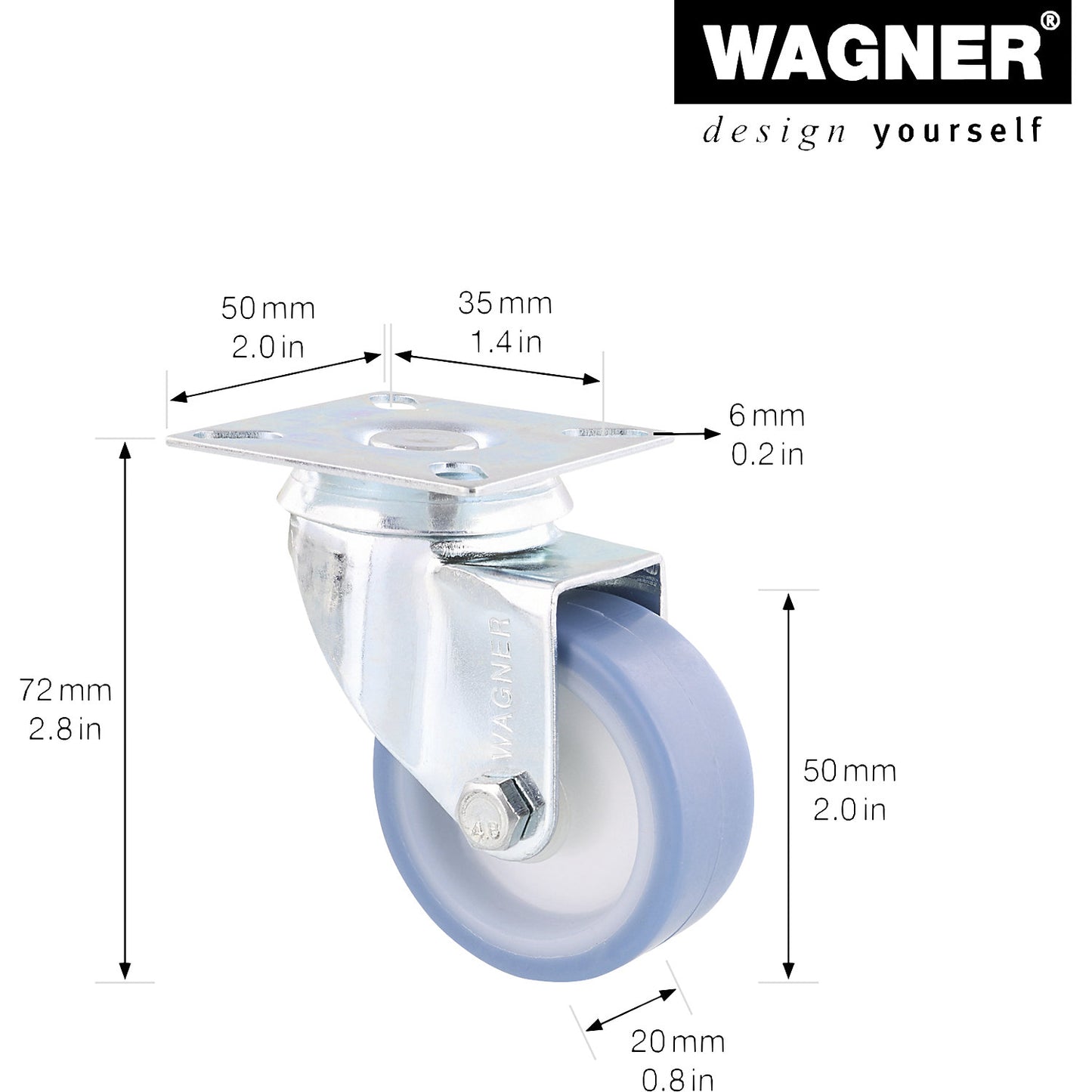 ECO light duty swivel castors, wheel Ø 50 mm, pack of 4, TPR, swivel castor.