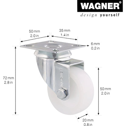 ECO light duty swivel castors, wheel Ø 50 mm, pack of 4, plastic, swivel castor.
