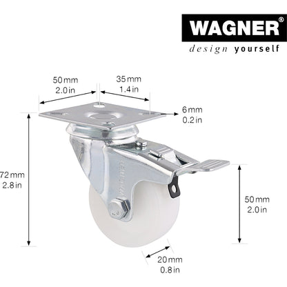 ECO light duty swivel castors, wheel Ø 50 mm, pack of 4, plastic, swivel castor with wheel stop.