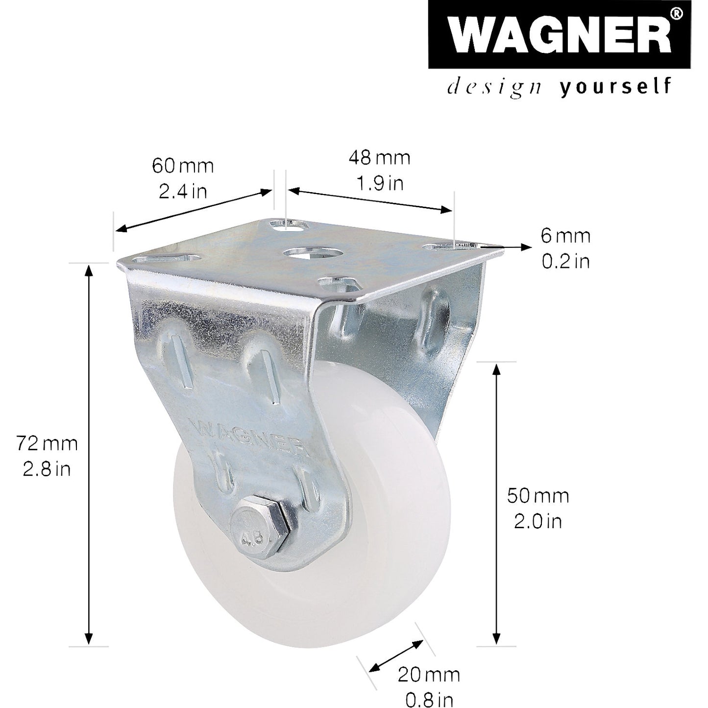 ECO light duty fixed castors, wheel Ø 50 mm, pack of 4, fixed castor, plastic.