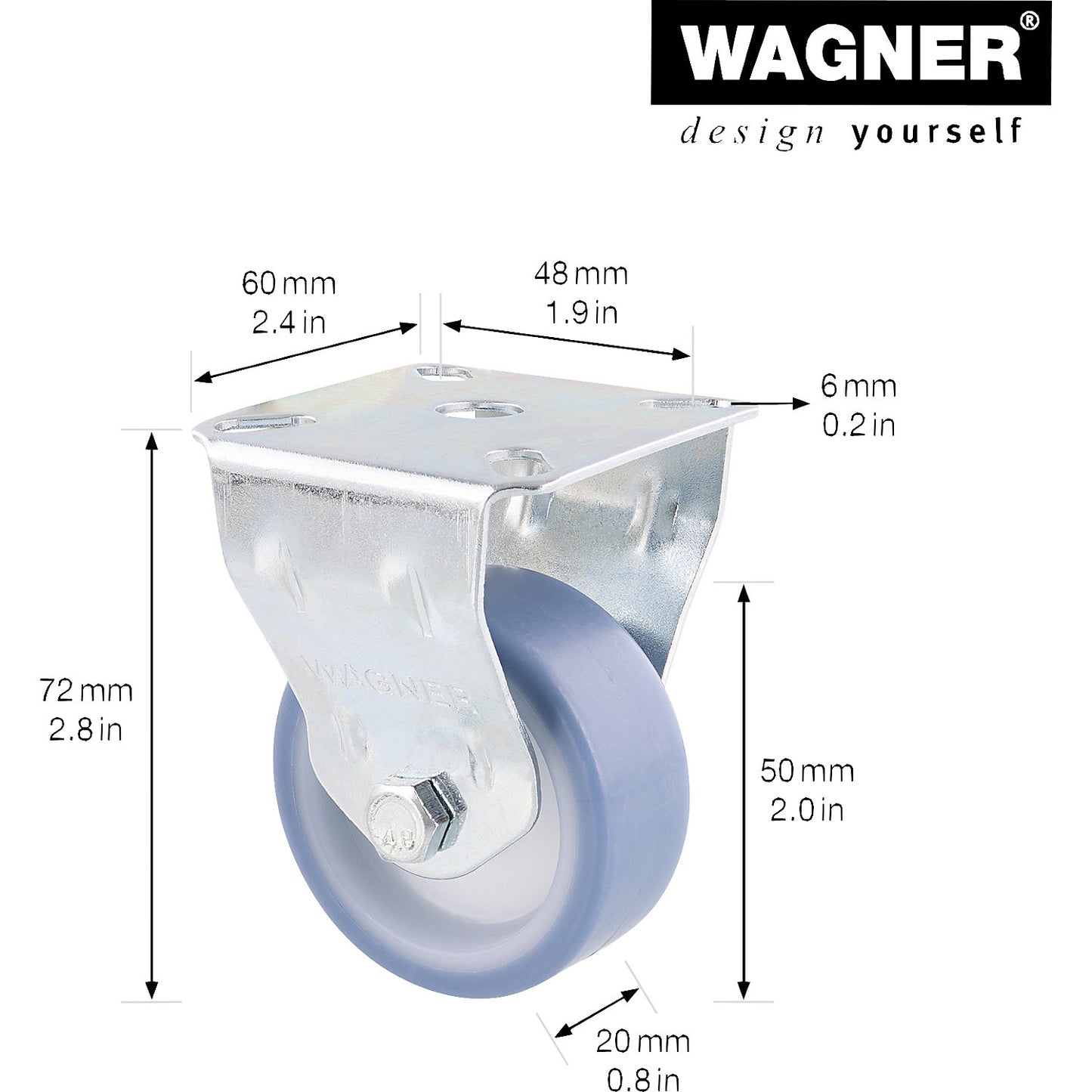ECO light duty fixed castors, wheel Ø 50 mm, pack of 4, fixed castor, rubber.