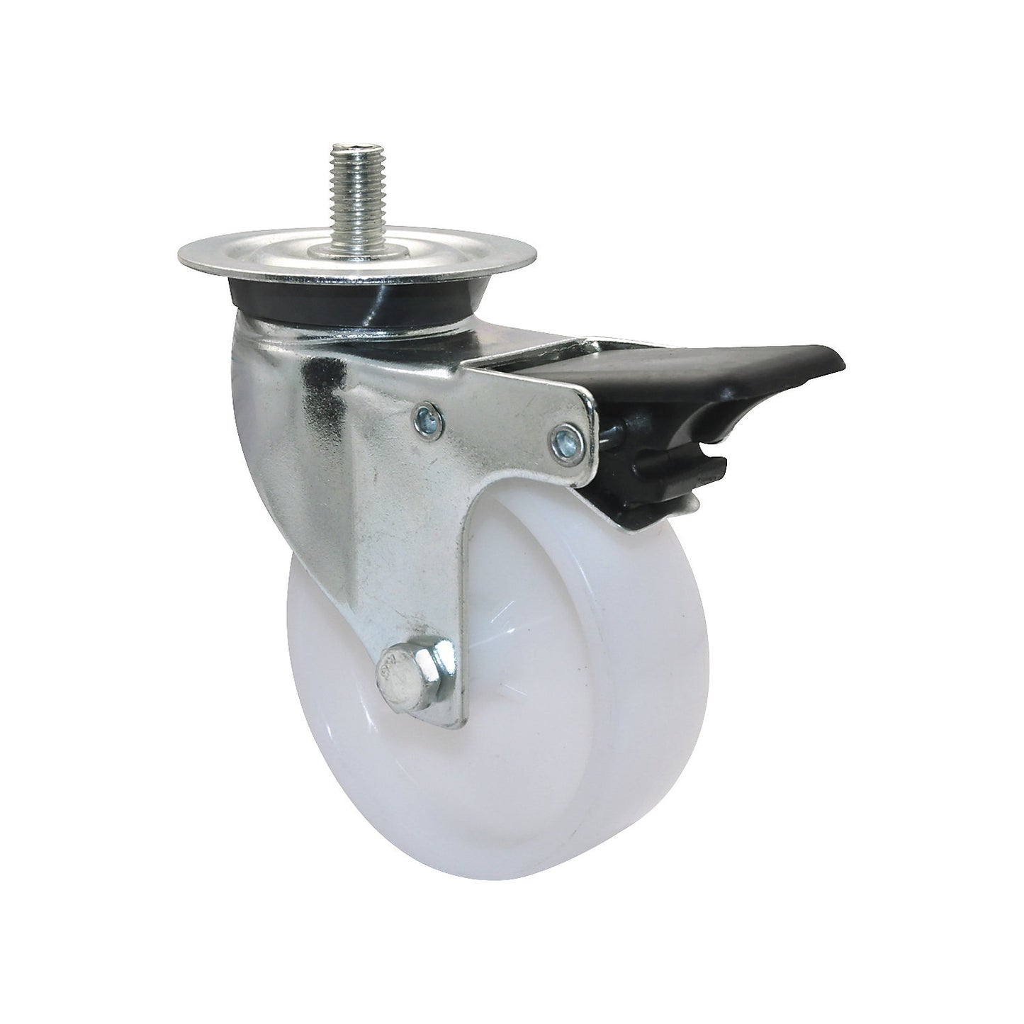 Light duty swivel castors, wheel Ø 75 mm, pack of 4, swivel castor with wheel stop, threaded pin.