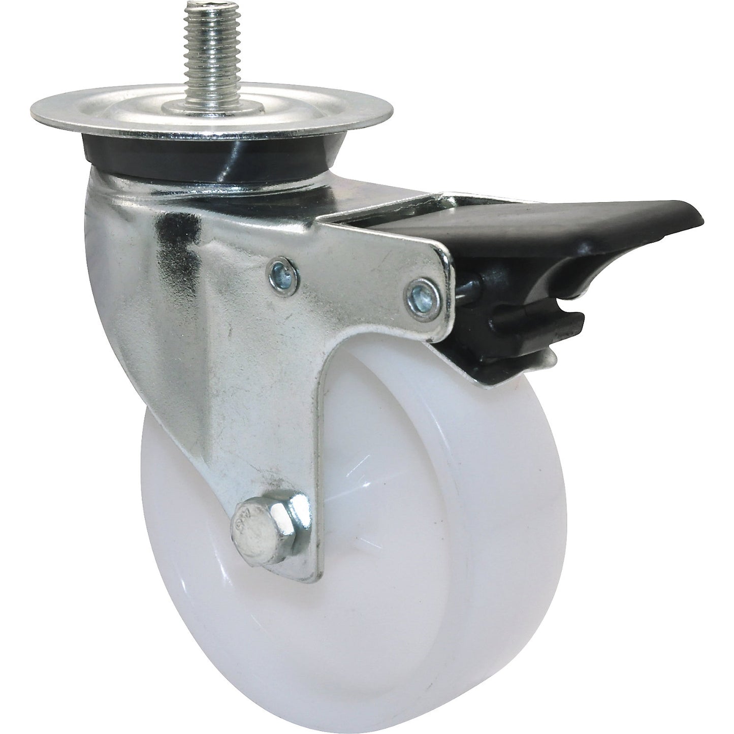 Light duty swivel castors, wheel Ø 75 mm, pack of 4, swivel castor with wheel stop, threaded pin.