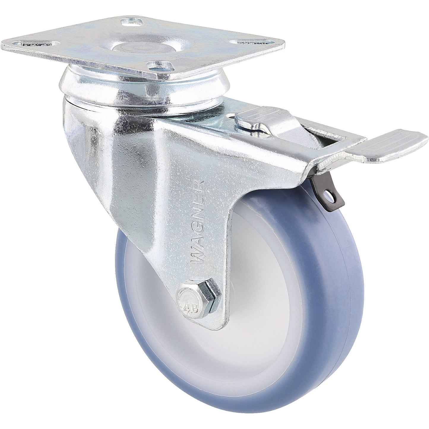 Light duty swivel castors, wheel Ø 75 mm, pack of 4, swivel castor with wheel stop, plate.