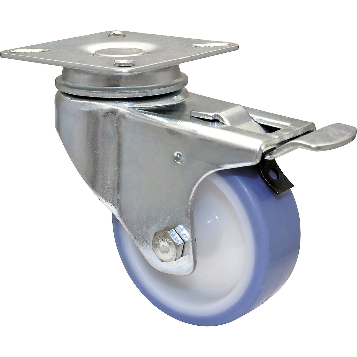 Light duty swivel castors, wheel Ø 63 mm, pack of 4, swivel castor with wheel stop, mounting plate.