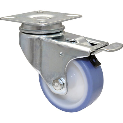 Light duty swivel castors, wheel Ø 63 mm, pack of 4, swivel castor with wheel stop, mounting plate.