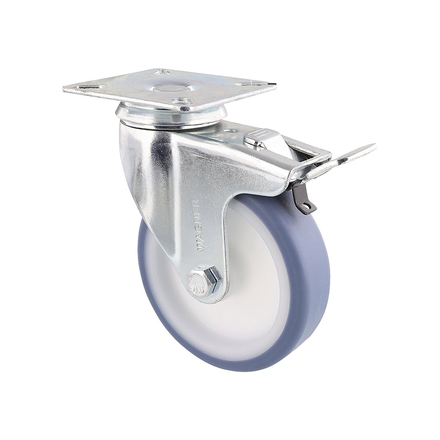 Light duty swivel castors, wheel Ø 100 mm, pack of 4, swivel castor with wheel stop, plate.