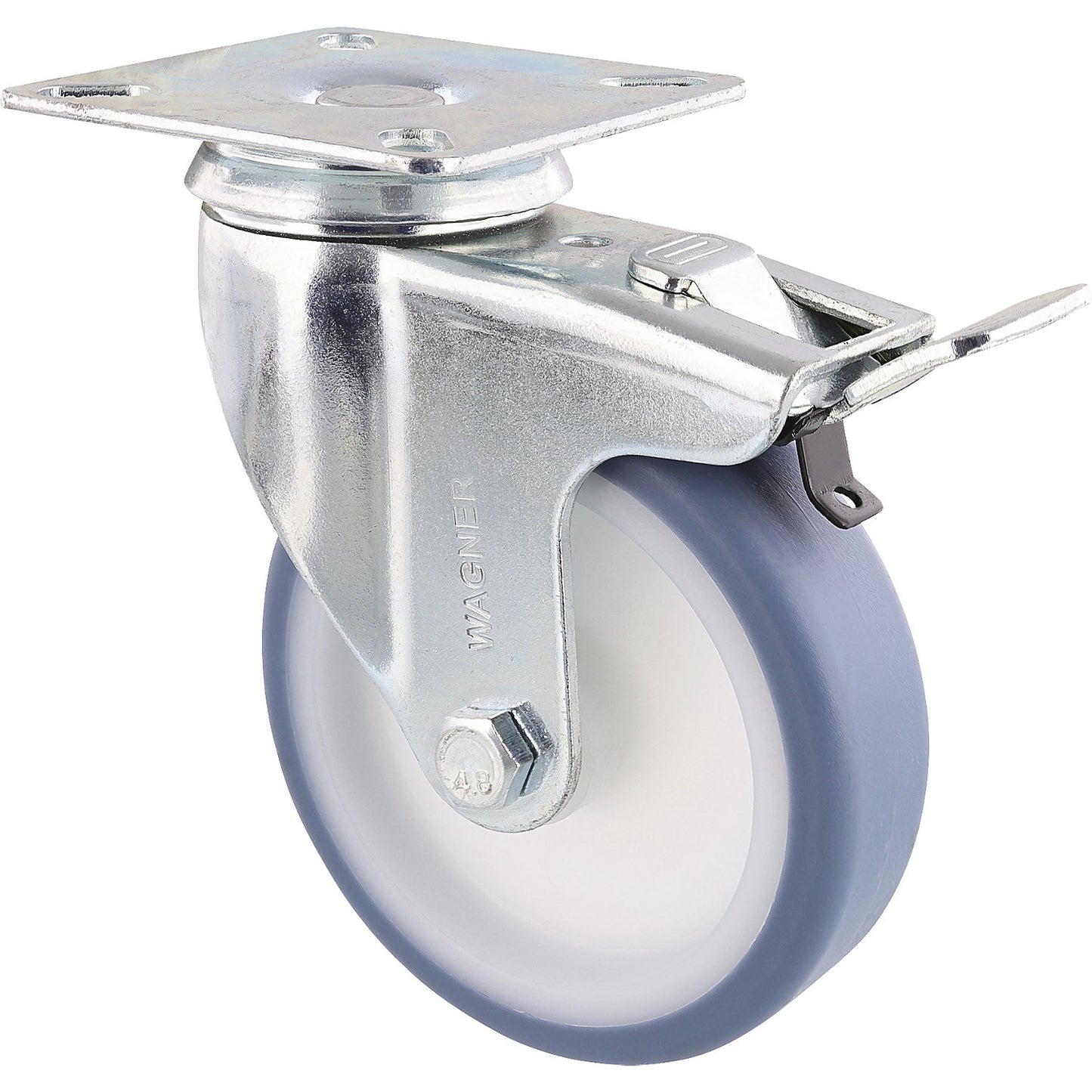Light duty swivel castors, wheel Ø 100 mm, pack of 4, swivel castor with wheel stop, plate.