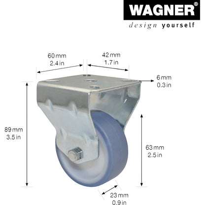 Light duty fixed castors, wheel Ø 63 mm, pack of 4, fixed castor.