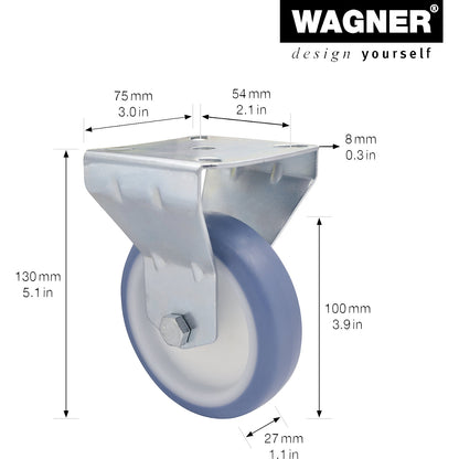Light duty fixed castors, wheel Ø 100 mm, pack of 4, fixed castor.