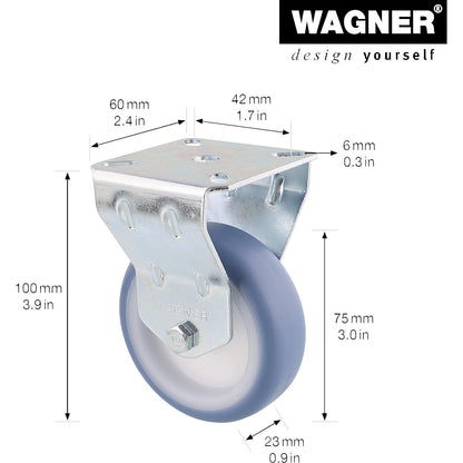Light duty fixed castors, wheel Ø 75 mm, pack of 4, fixed castor.