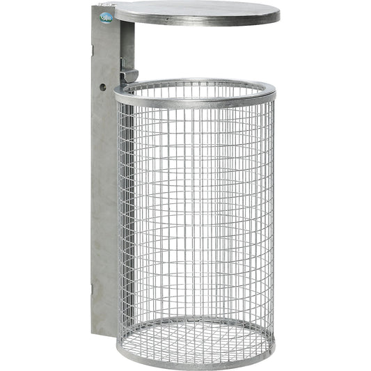 Wire mesh waste basket with hood, capacity 50 l, hot dip galvanised.
