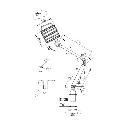 Workis 10 LED lamp with articulated arm, 10 W, 830 lm, IP65, 6000 K, daylight white.