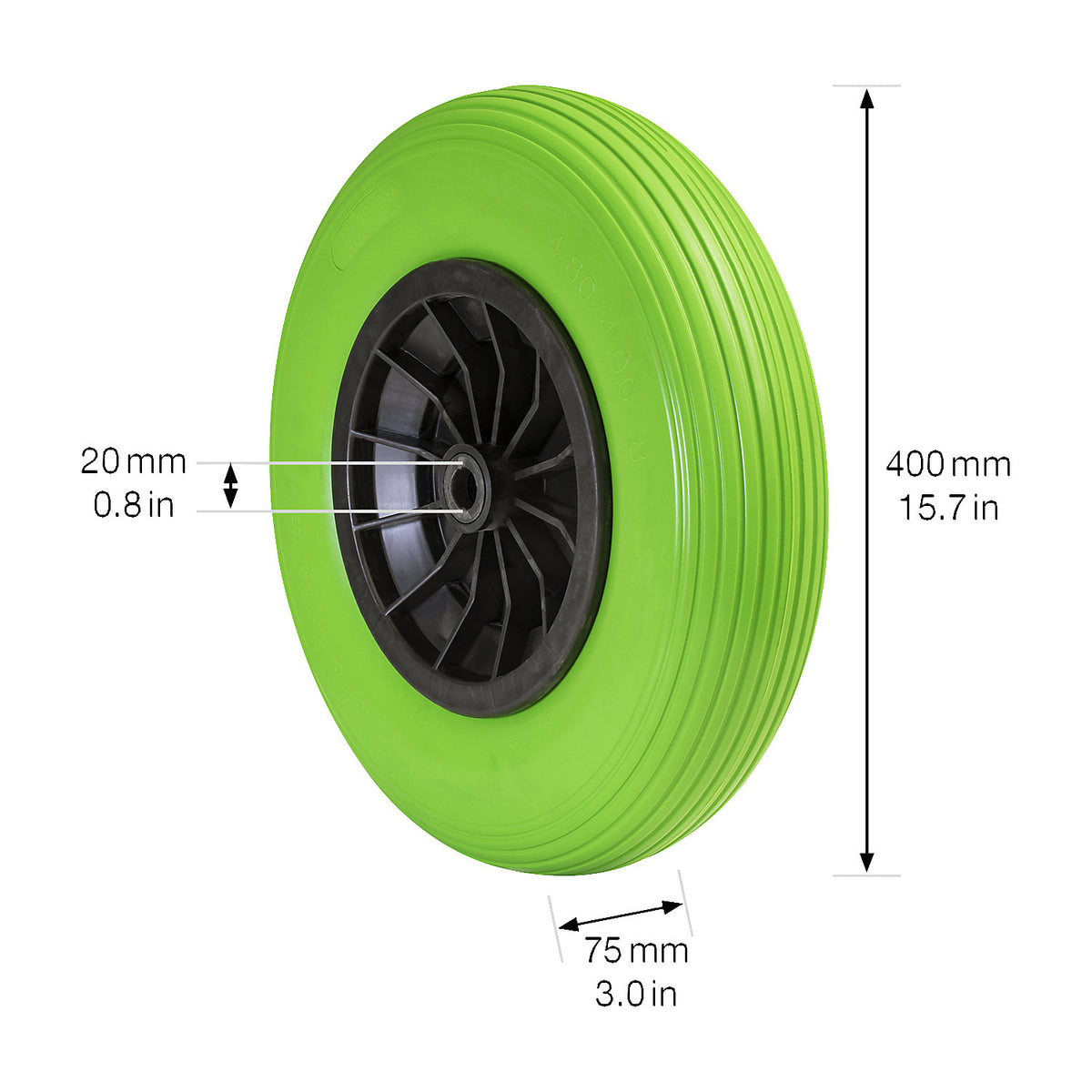 Wheel, puncture proof, foamed, wheel Ø x width 400 x 87 mm.