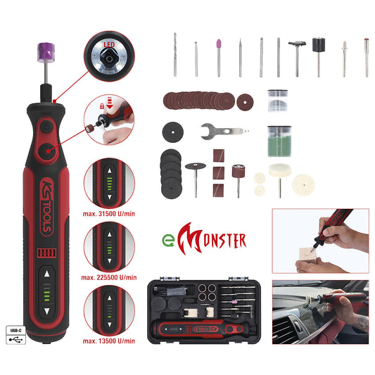 eMONSTER rechargeable multifunction tool set, with 50 accessories, 7.2 V.
