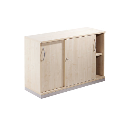 THEA - Sliding door cupboard, 1 shelf, 2 file heights, maple finish.