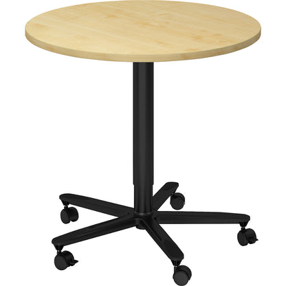 Canteen table, height adjustable, black frame, maple finish.
