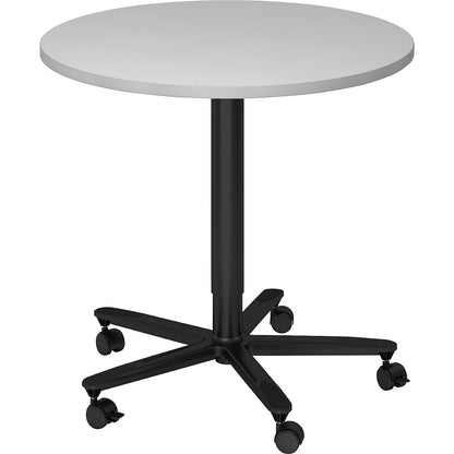 Canteen table, height adjustable, black frame, light grey.