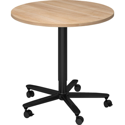 Canteen table, height adjustable, black frame, walnut finish.