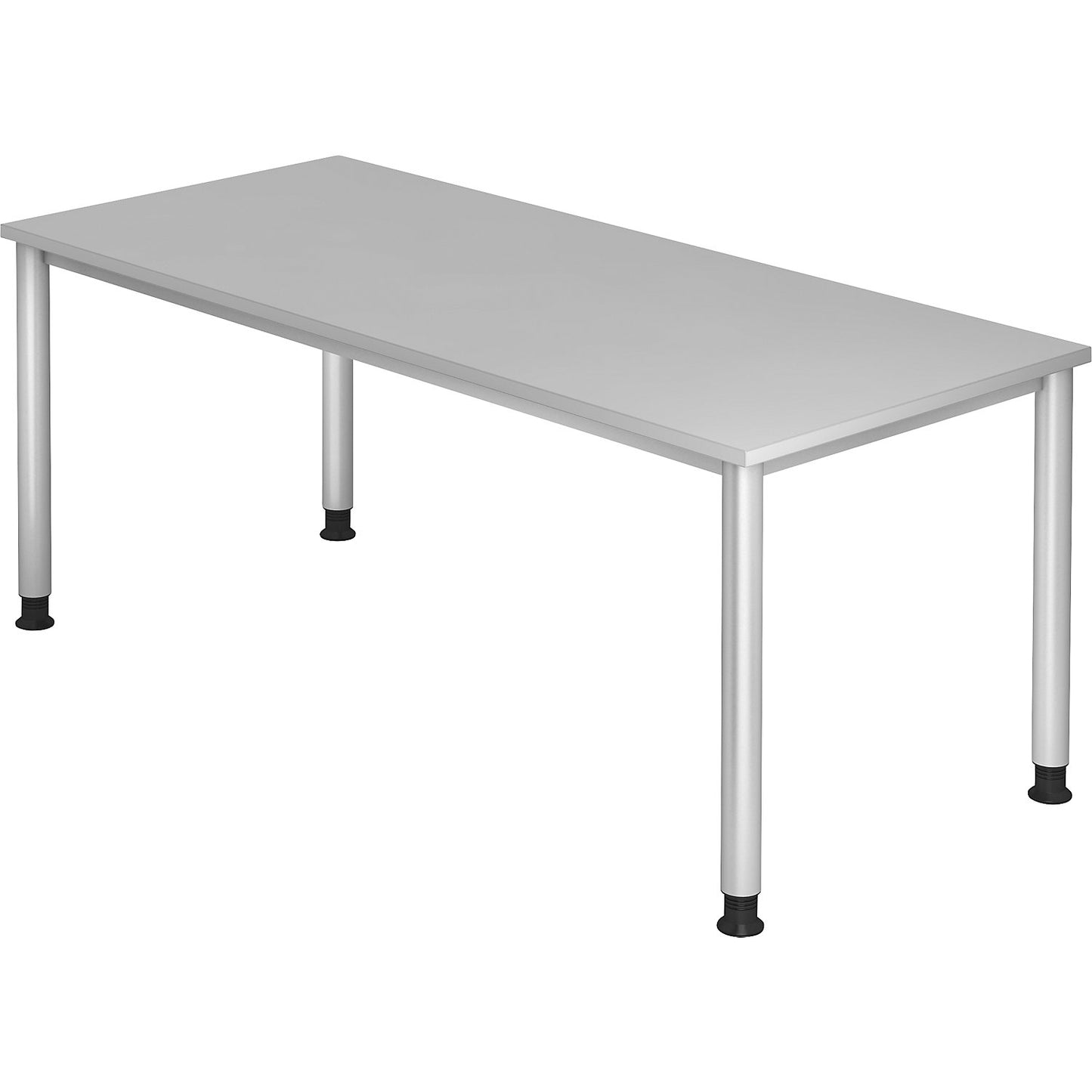 Desk, HxD 685 - 810 x 800 mm, 4 round tubular legs, width 1800 mm, aluminium silver / light grey.