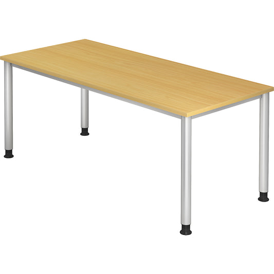 Desk, HxD 685 - 810 x 800 mm, 4 round tubular legs, width 1800 mm, aluminium silver / beech.