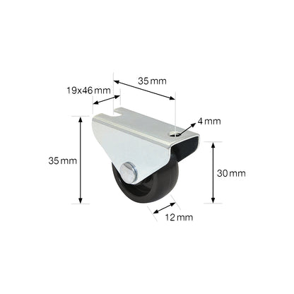 Fixed furniture castor, wheel width 12 mm, pack of 20, Ø 30 mm, max. load 45 kg.
