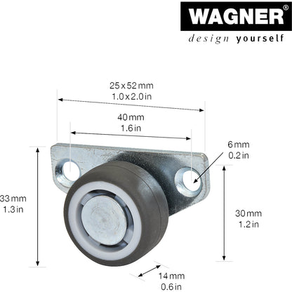 Bed frame castor, wheel width 14 mm, pack of 10, Ø 30 mm, TPR.