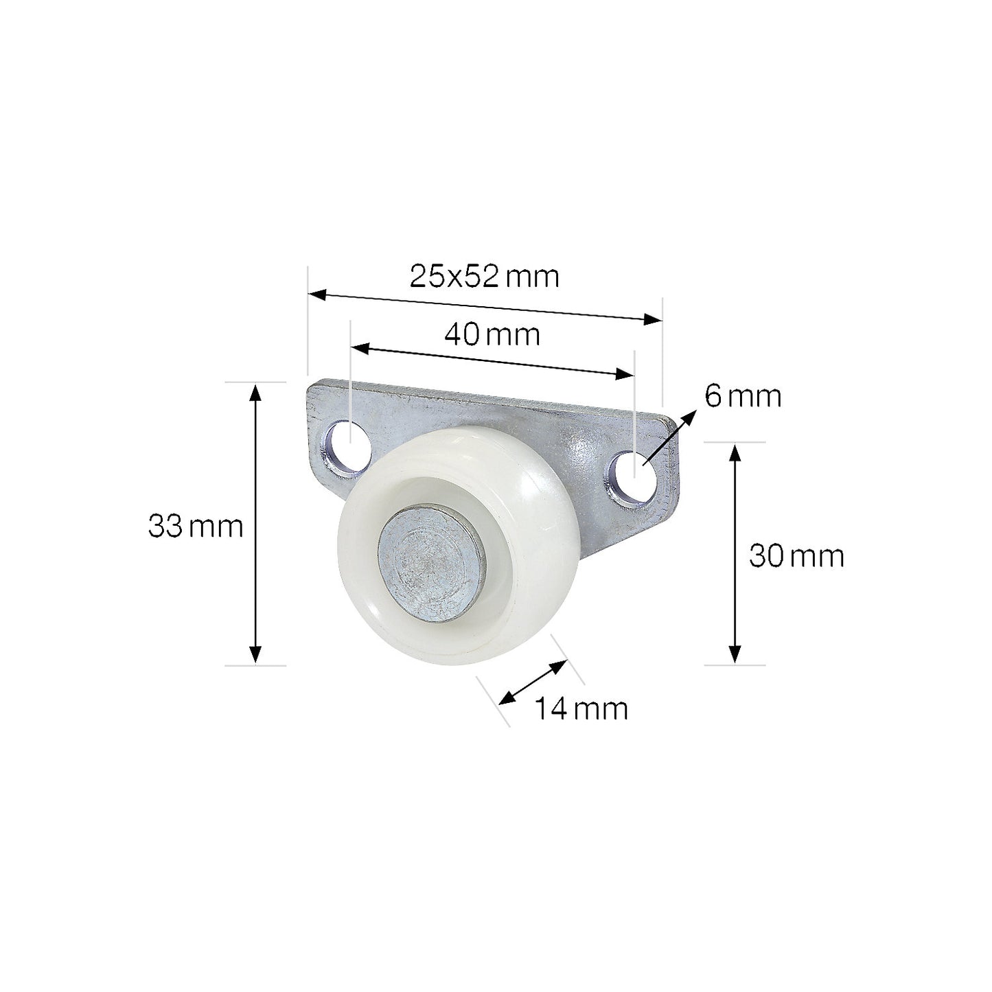 Bed frame castor, wheel width 14 mm, pack of 10, Ø 30 mm, plastic.