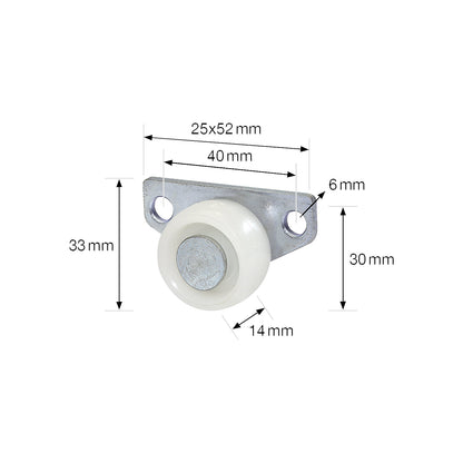Bed frame castor, wheel width 14 mm, pack of 10, Ø 30 mm, plastic.