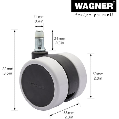 Castor set for swivel chairs, wheel width 57 mm, Ø 60 mm, TPR.